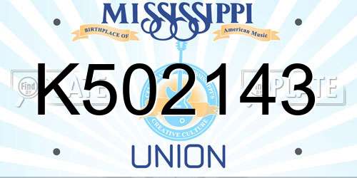 K502143 Mississippi License Plate