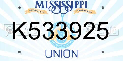 K533925 Mississippi License Plate