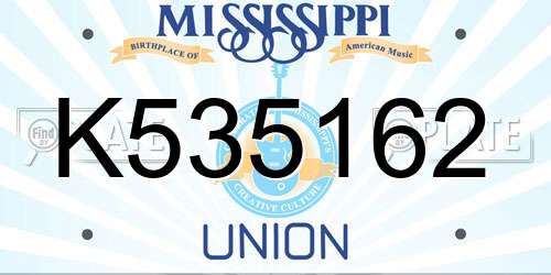 K535162 Mississippi License Plate