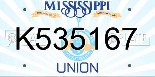 K535167 Mississippi License Plate