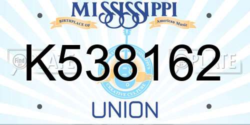 K538162 Mississippi License Plate