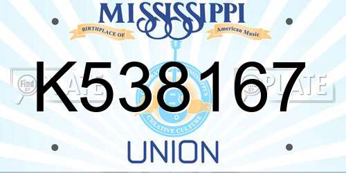 K538167 Mississippi License Plate