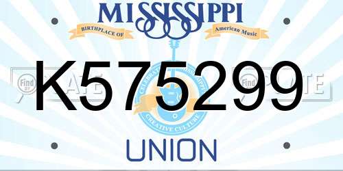 K575299 Mississippi License Plate