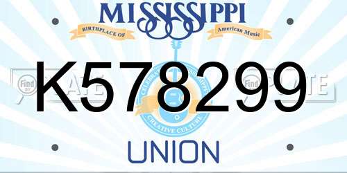 K578299 Mississippi License Plate