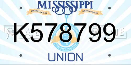 K578799 Mississippi License Plate