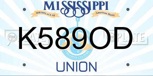 K589OD Mississippi License Plate