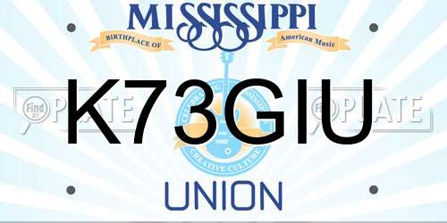 K73GIU Mississippi License Plate