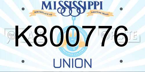 K800776 Mississippi License Plate