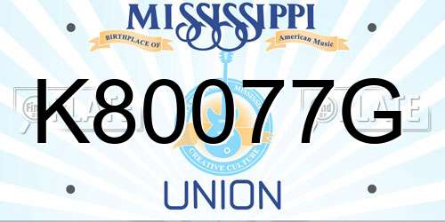 K80077G Mississippi License Plate