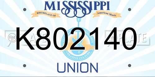 K802140 Mississippi License Plate