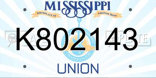 K802143 Mississippi License Plate