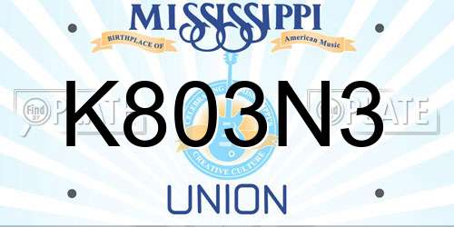K803N3 Mississippi License Plate