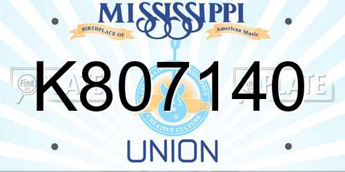 K807140 Mississippi License Plate
