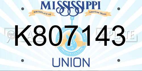 K807143 Mississippi License Plate