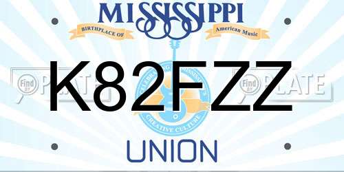 K82FZZ Mississippi License Plate