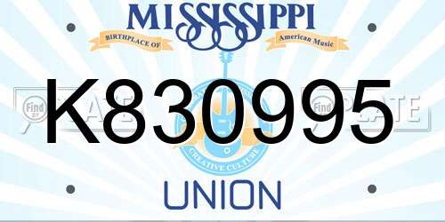 K830995 Mississippi License Plate