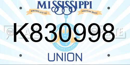 K830998 Mississippi License Plate