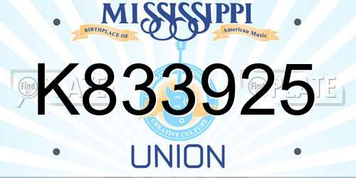 K833925 Mississippi License Plate