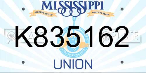 K835162 Mississippi License Plate