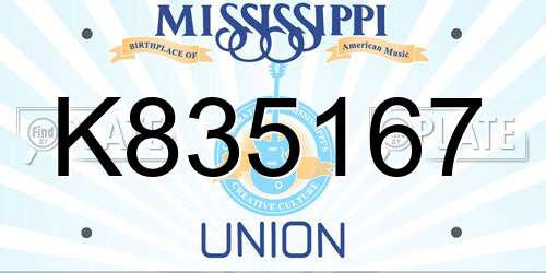 K835167 Mississippi License Plate