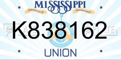 K838162 Mississippi License Plate