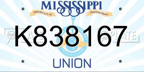 K838167 Mississippi License Plate