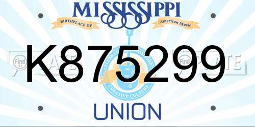 K875299 Mississippi License Plate
