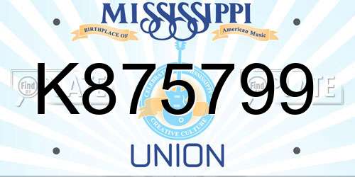 K875799 Mississippi License Plate