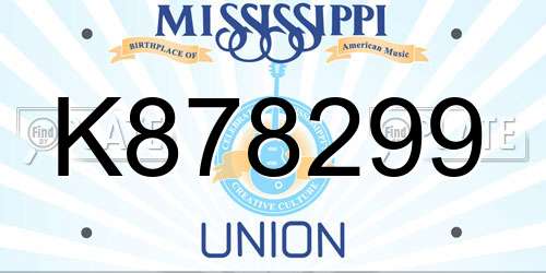 K878299 Mississippi License Plate