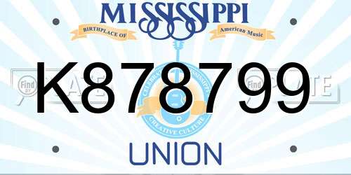 K878799 Mississippi License Plate