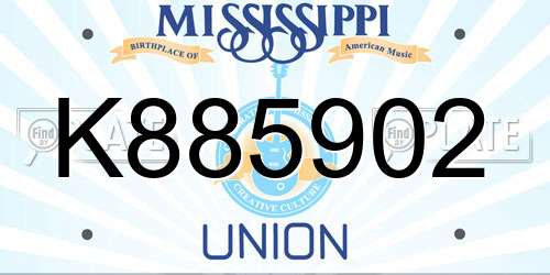 K885902 Mississippi License Plate