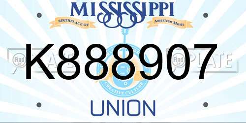 K888907 Mississippi License Plate