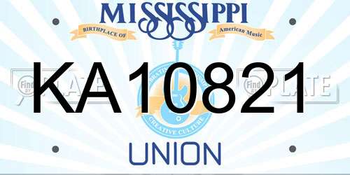 KA10821 Mississippi License Plate