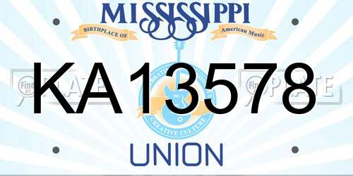 KA13578 Mississippi License Plate