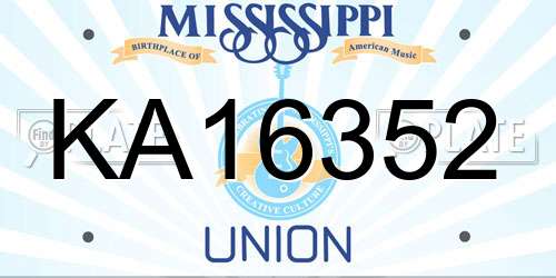 KA16352 Mississippi License Plate