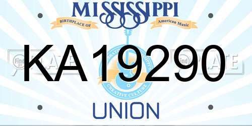 KA19290 Mississippi License Plate