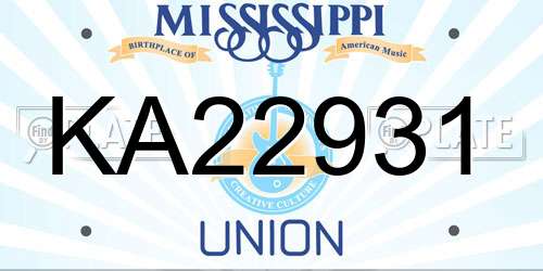 KA22931 Mississippi License Plate