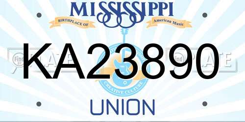 KA23890 Mississippi License Plate