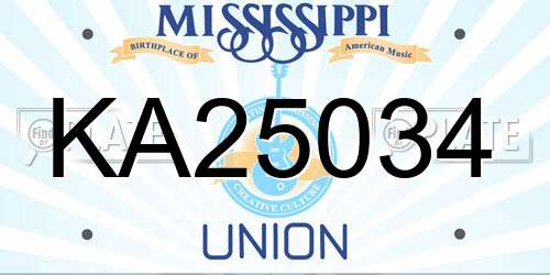 KA25034 Mississippi License Plate