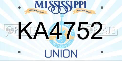 KA4752 Mississippi License Plate