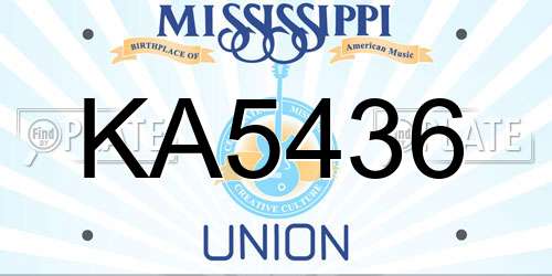 KA5436 Mississippi License Plate