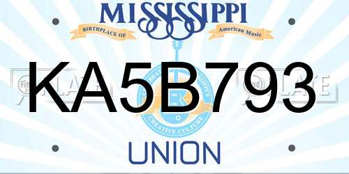 KA5B793 Mississippi License Plate