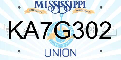 KA7G302 Mississippi License Plate