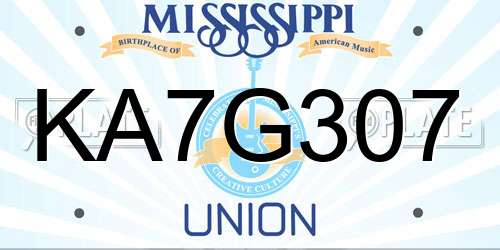KA7G307 Mississippi License Plate