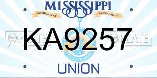 KA9257 Mississippi License Plate