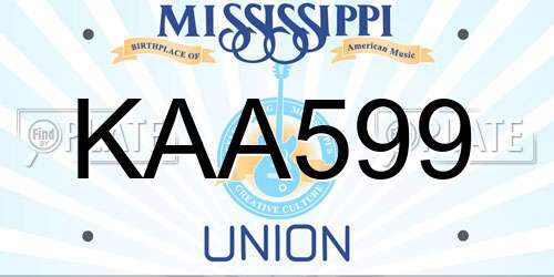 KAA599 Mississippi License Plate