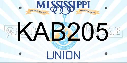 KAB205 Mississippi License Plate