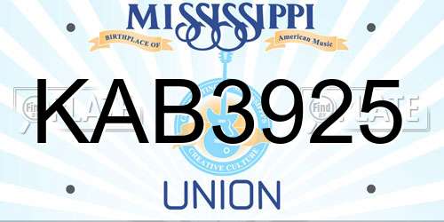 KAB3925 Mississippi License Plate