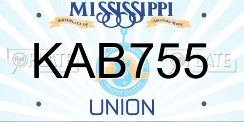 KAB755 Mississippi License Plate