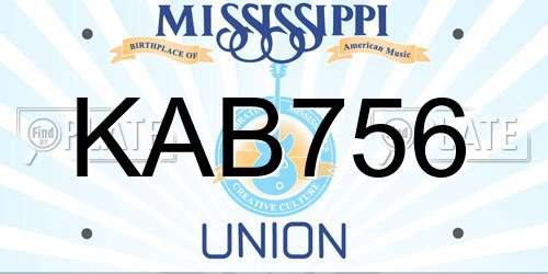 KAB756 Mississippi License Plate